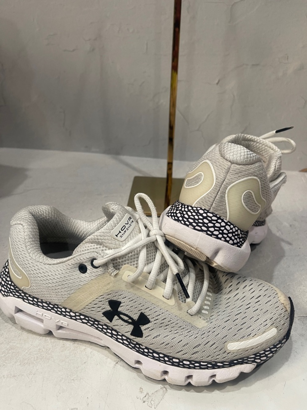 Under Armour Light Gray & Cream HOVR Mesh Running Sneakers